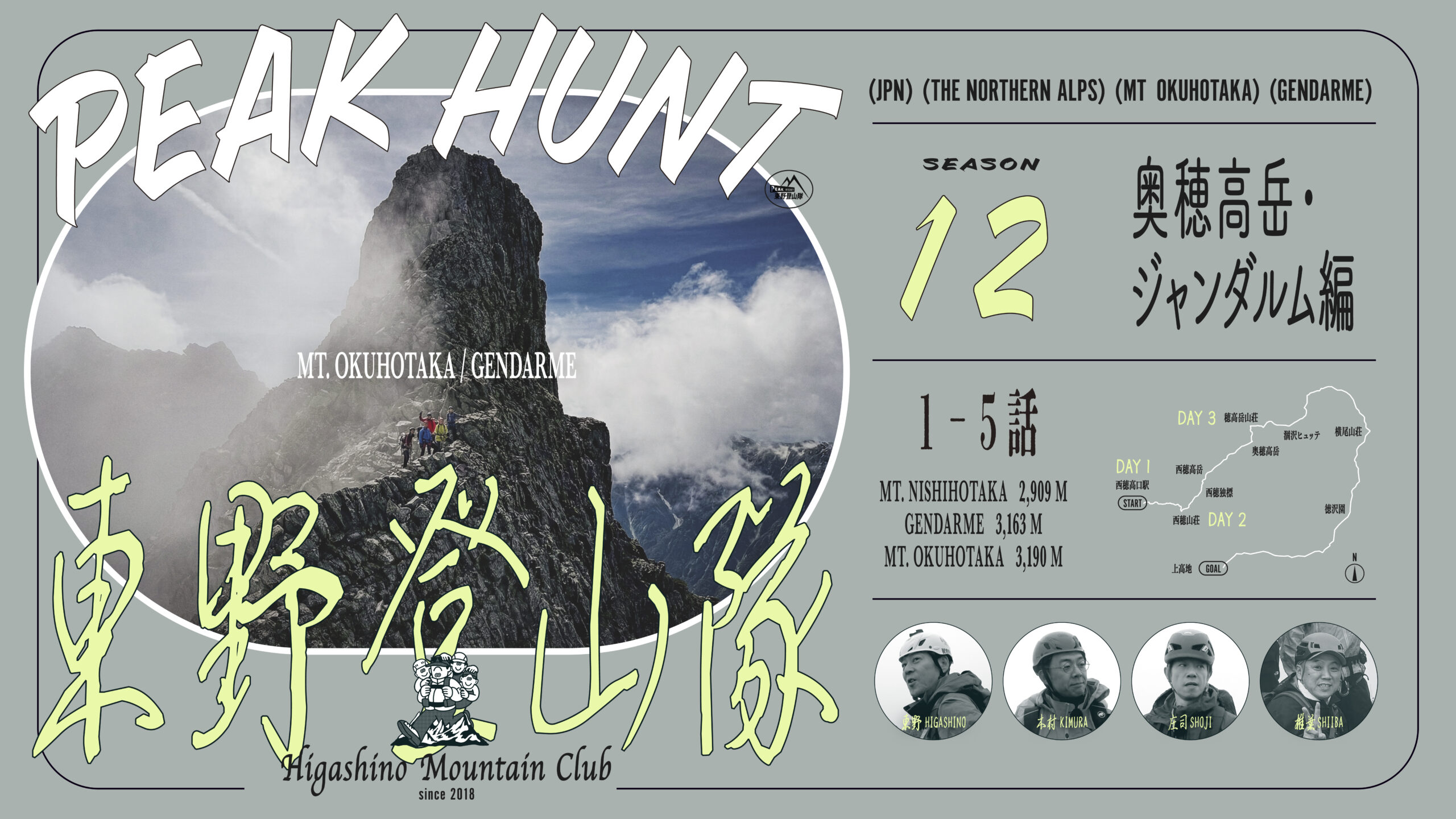 PEAK HUNT 東野登⼭隊シーズン12〜奥穂⾼岳・ジャンダルム編〜東野登山隊